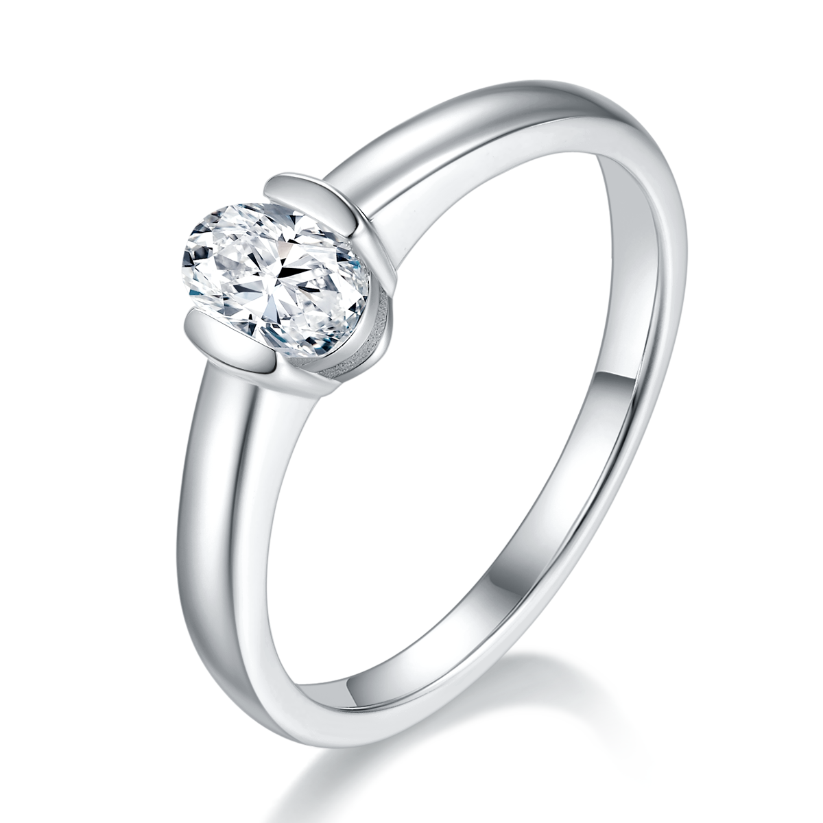 Simple egg shaped S925 silver plated white gold moissanite diamond women's ring 0.5 carat D-grade